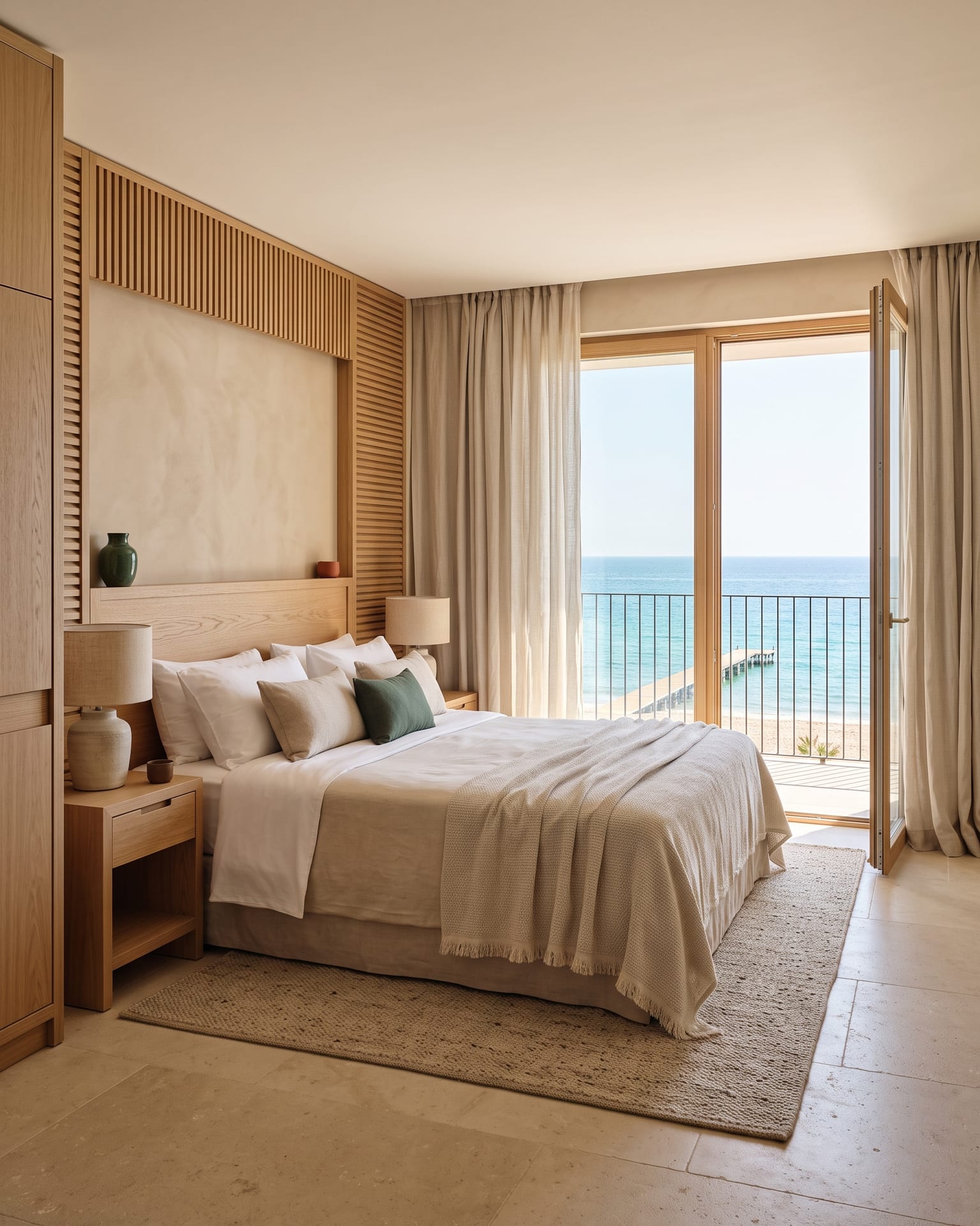 Sea View Room: the bed and the balcony door open to the sea