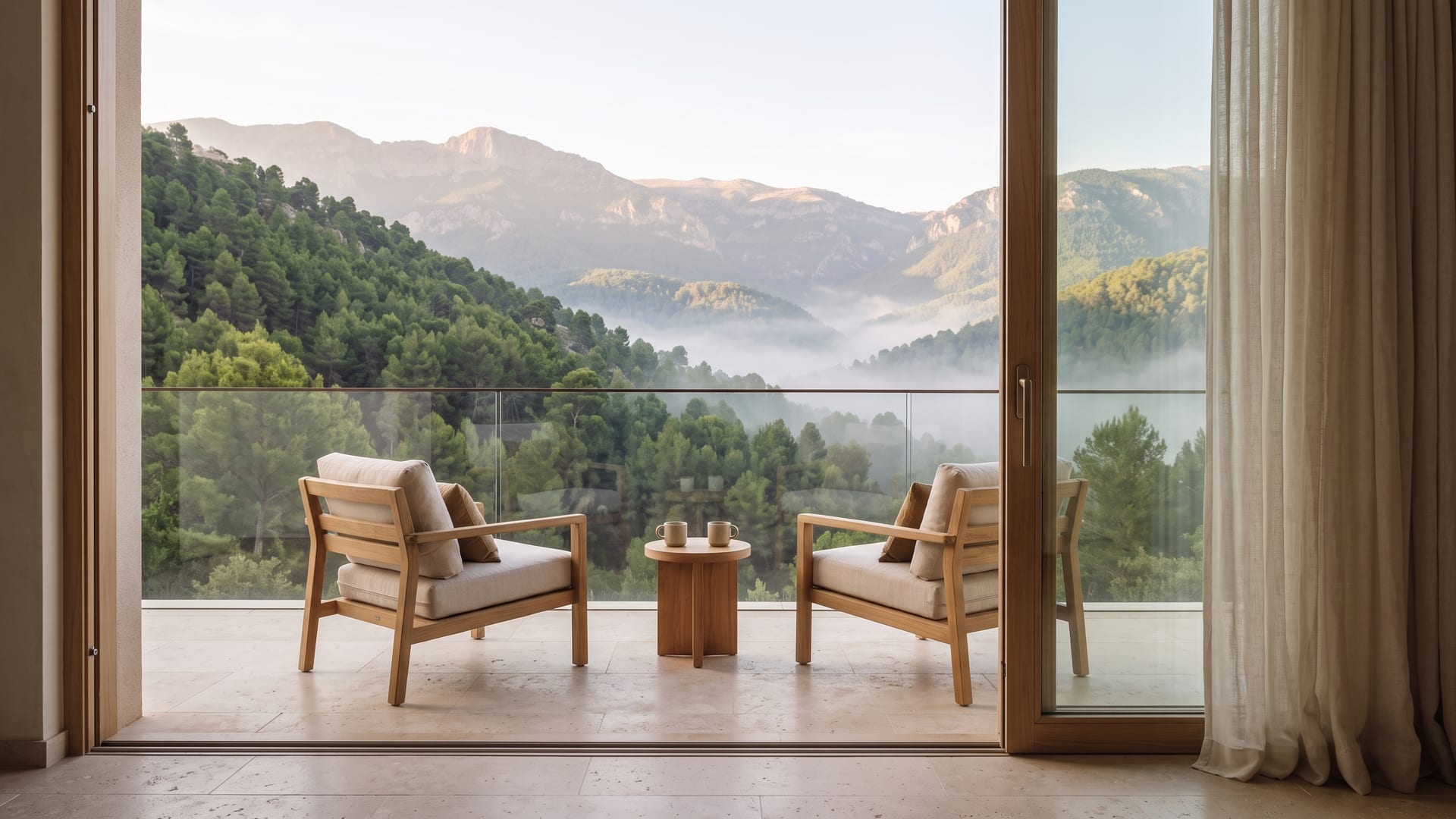 The misty valley from the Forest View Room balcony