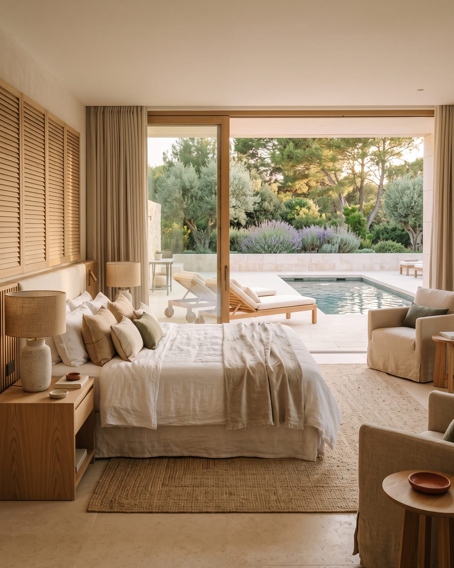 Pool Villa: the bedroom opening onto the terrace