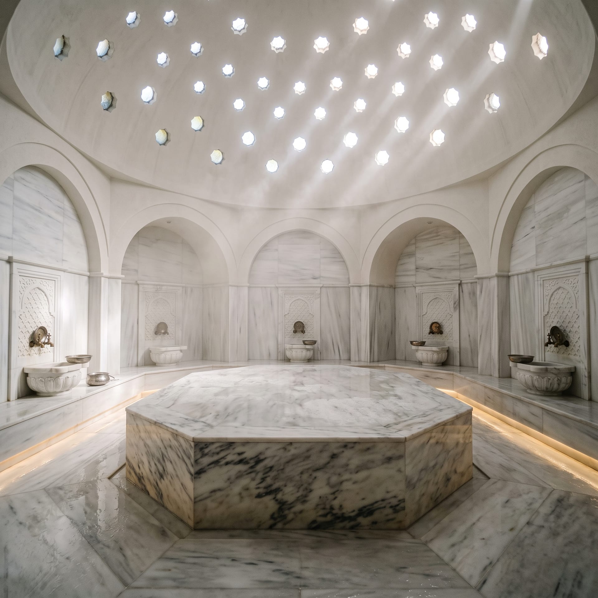 The marble heated stone of the hammam